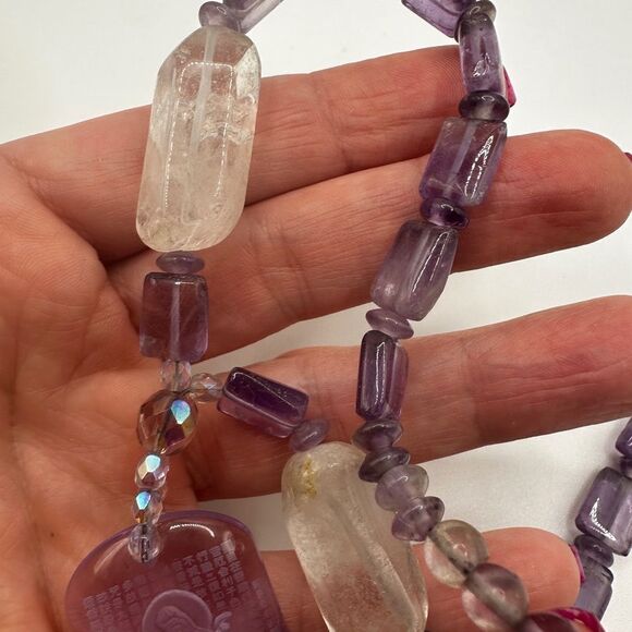 Stunning etched pendant with amethyst and quartz beaded necklace! - Picture 3 of 10